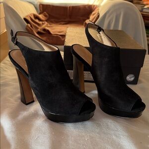 Kenneth Cole Black Peep-Toe Slingback Heels